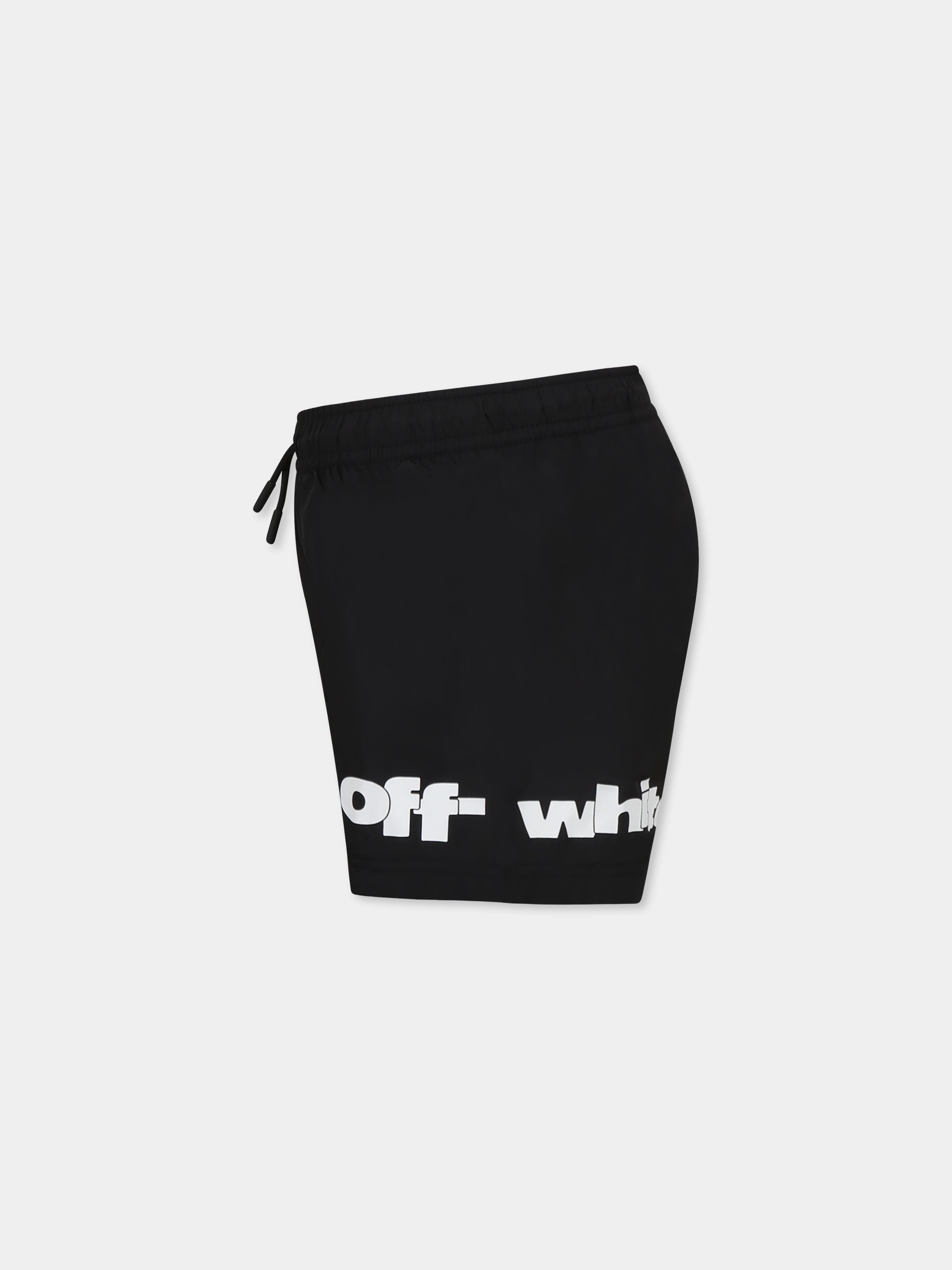 Boxer mare nero per bambino con logo,Off White,OBFA001S25FAB0011001