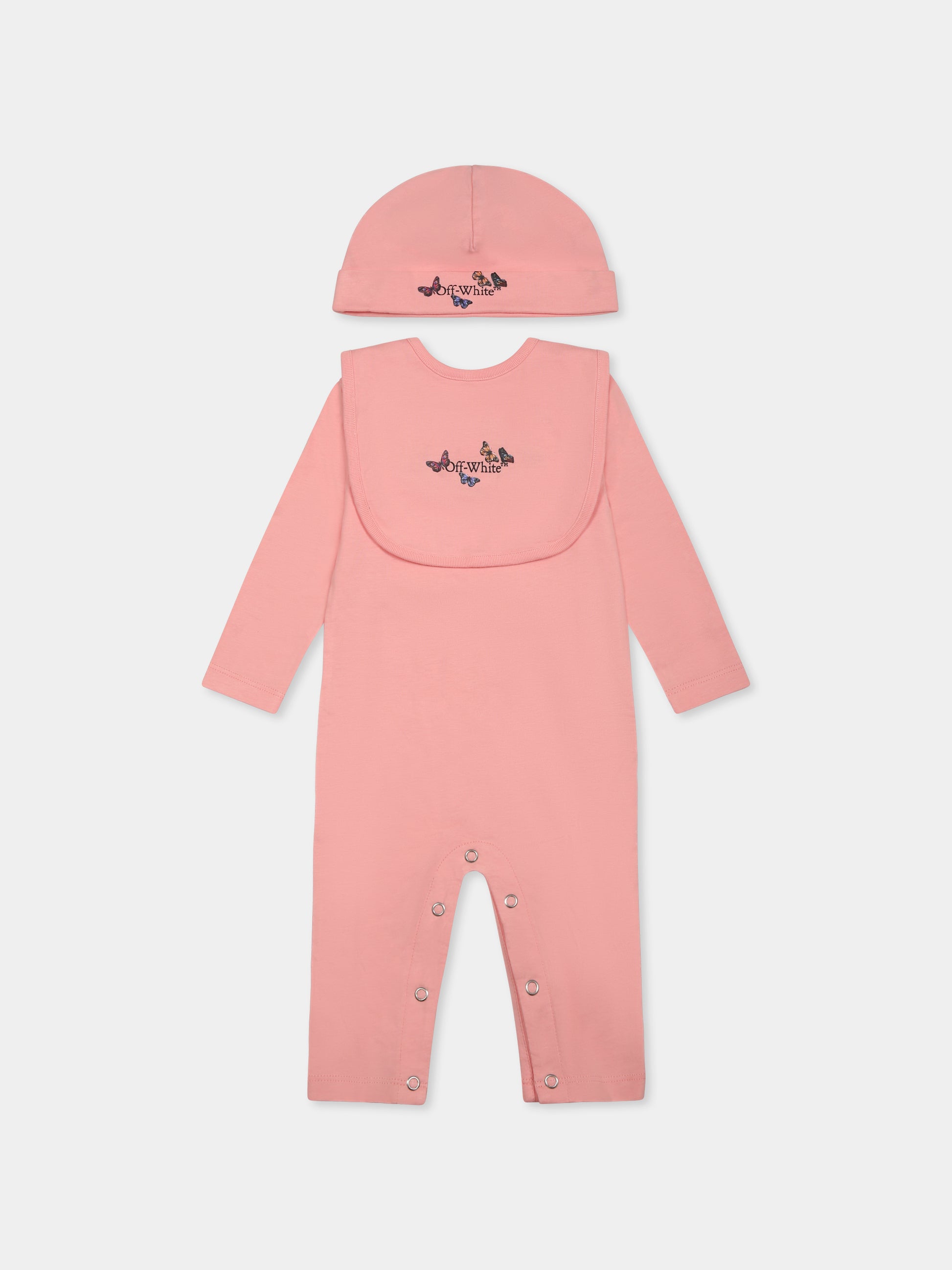 Set tutina rosa per neonata con logo e farfalle,Off White,OG2X006S25JER0013010
