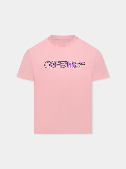 T-shirt rosa per bambina con logo,Off White,OGAA001S25JER0013072