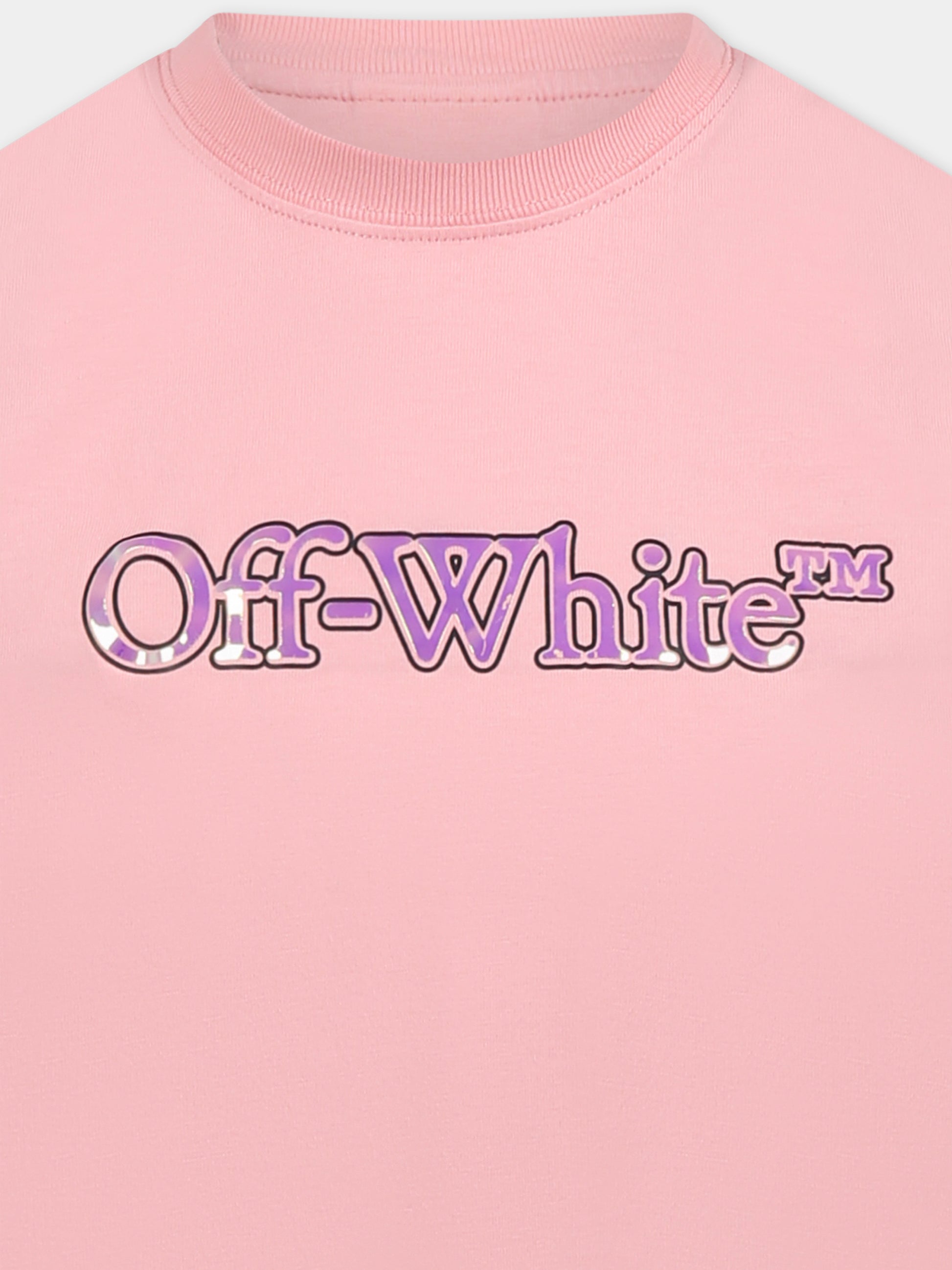 T-shirt rosa per bambina con logo,Off White,OGAA001S25JER0013072