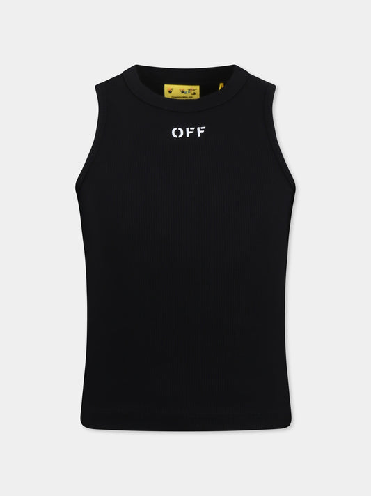 Canotta nera per bambina con logo,Off White,OGAD009S25JER0011001