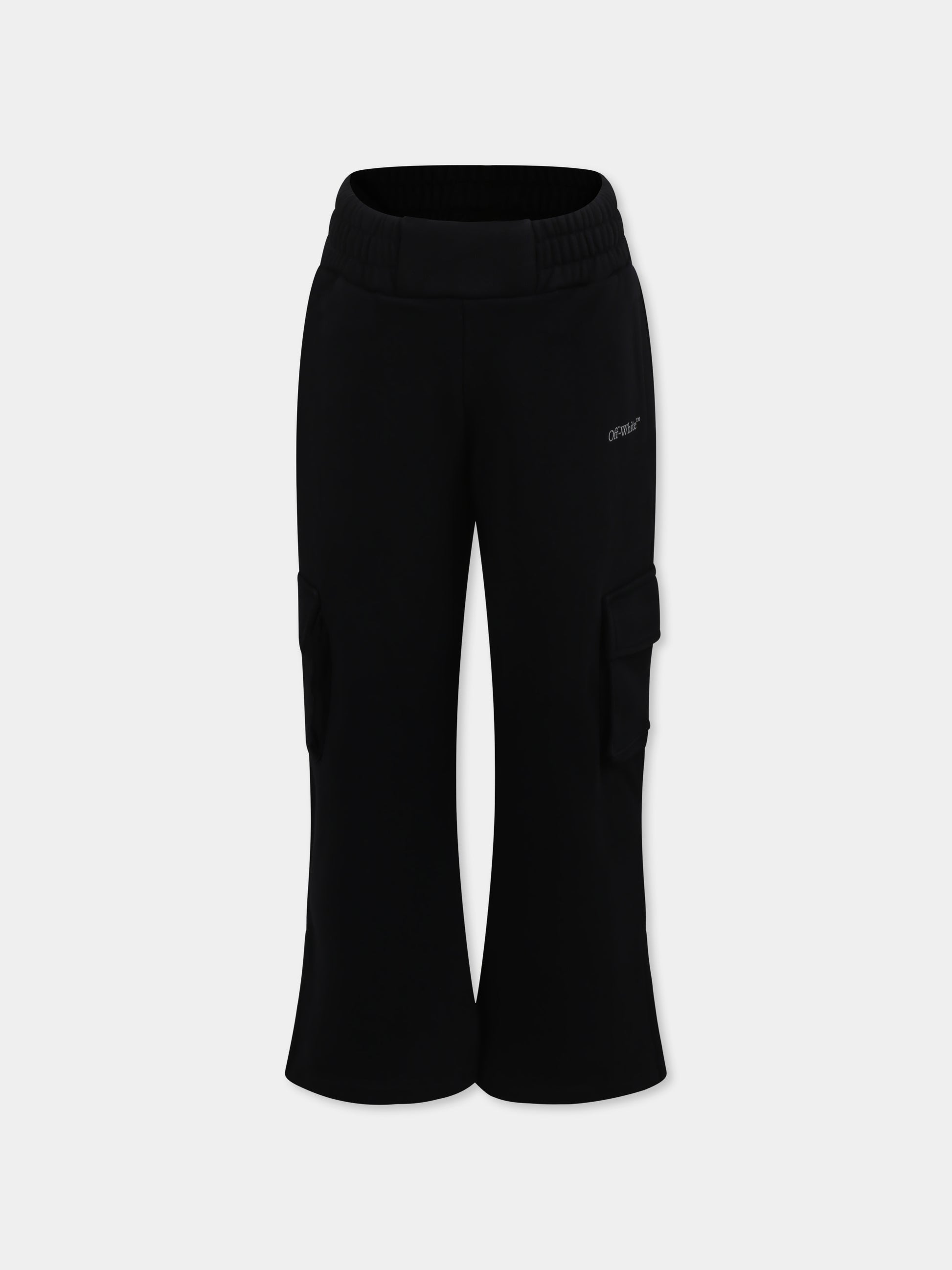 Pantaloni neri per bambina con logo,Off White,OGCH00BS25FLE0011072