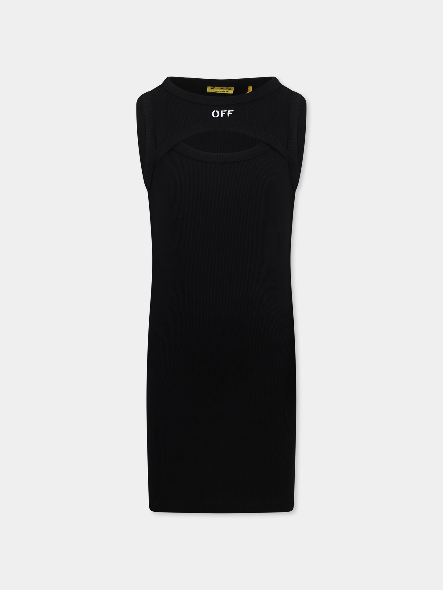 Vestito nero per bambina con logo,Off White,OGDB065S25JER0011001