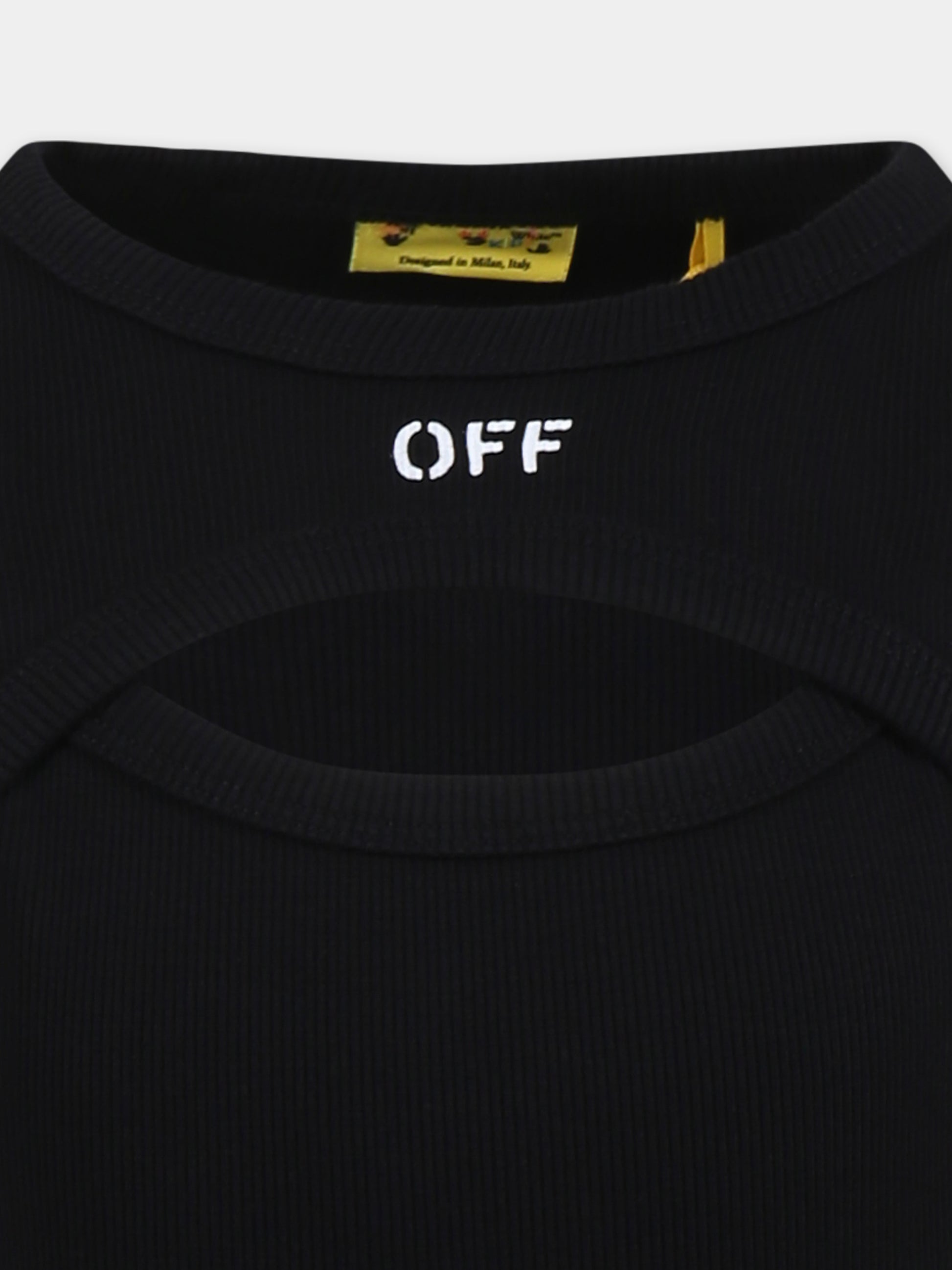 Vestito nero per bambina con logo,Off White,OGDB065S25JER0011001