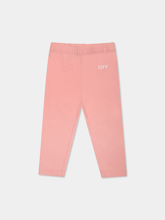 Pink leggings for baby girl with logo