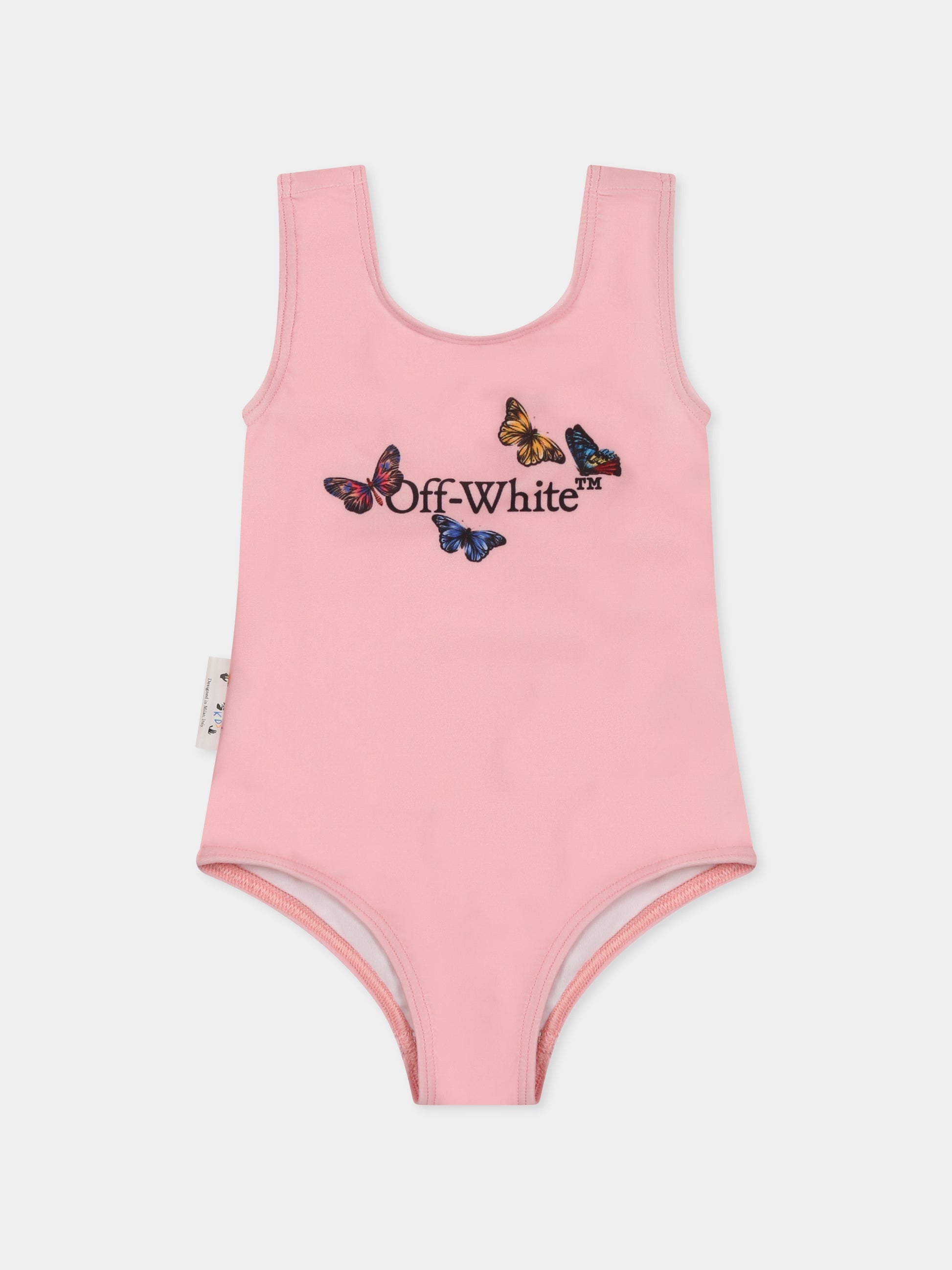 Costume intero rosa per neonata con logo e farfalle,Off White,OGX6002S25JER0013010