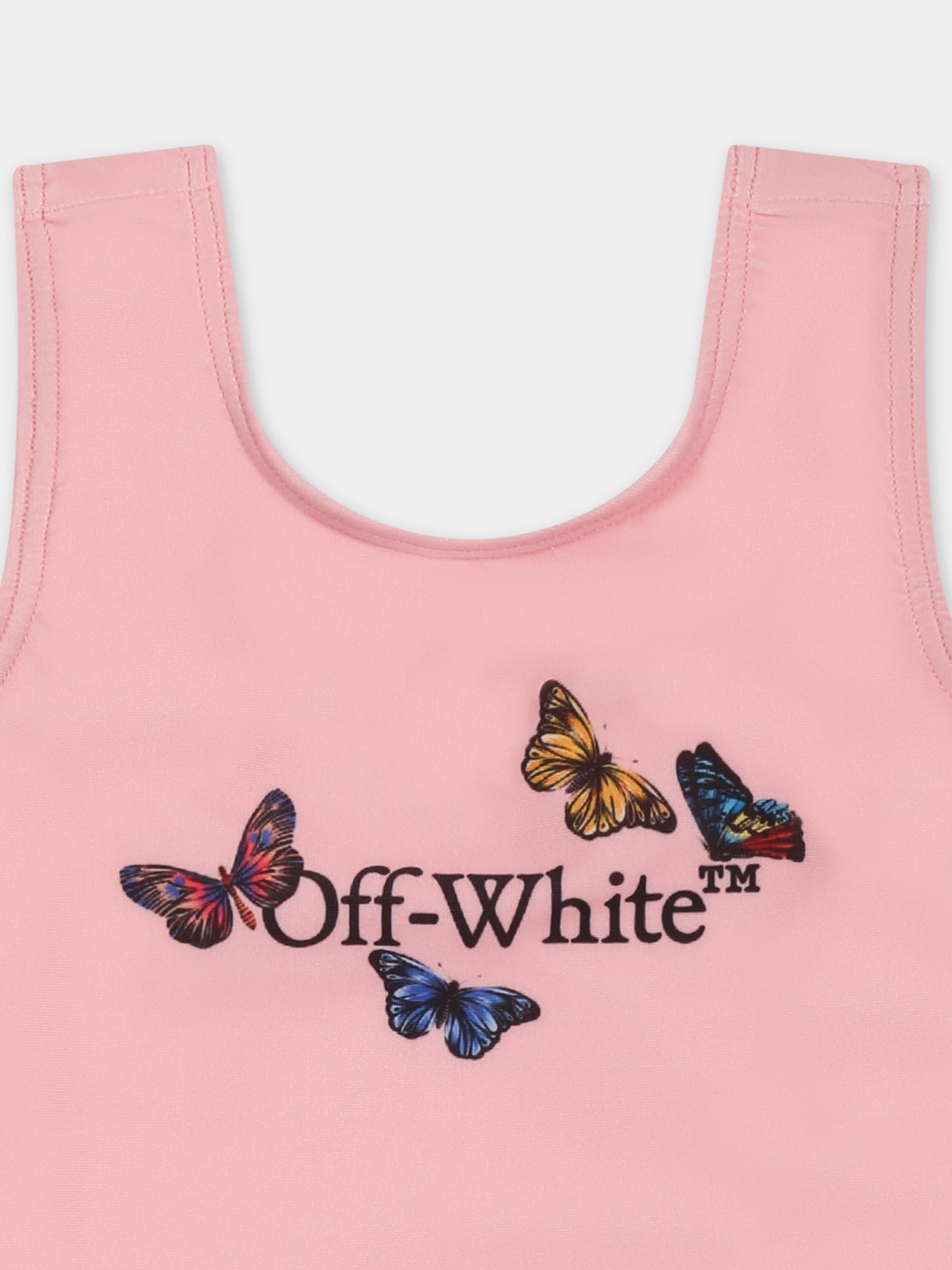 Costume intero rosa per neonata con logo e farfalle,Off White,OGX6002S25JER0013010