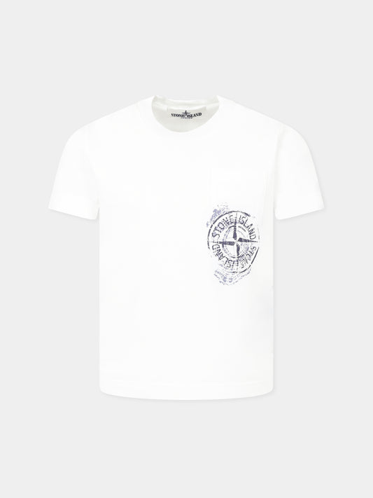 White t-shirt for boy with compass