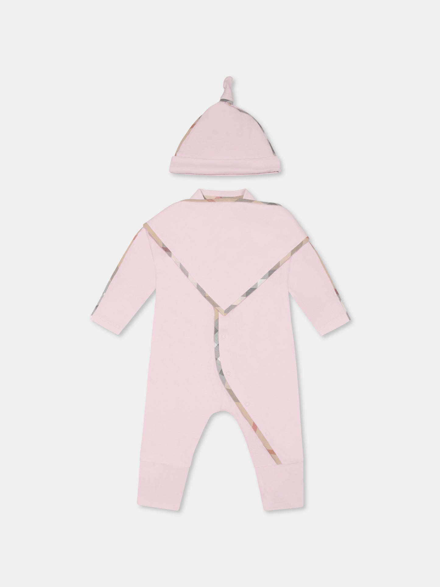 Pink babygrow set for baby girl with vintage check