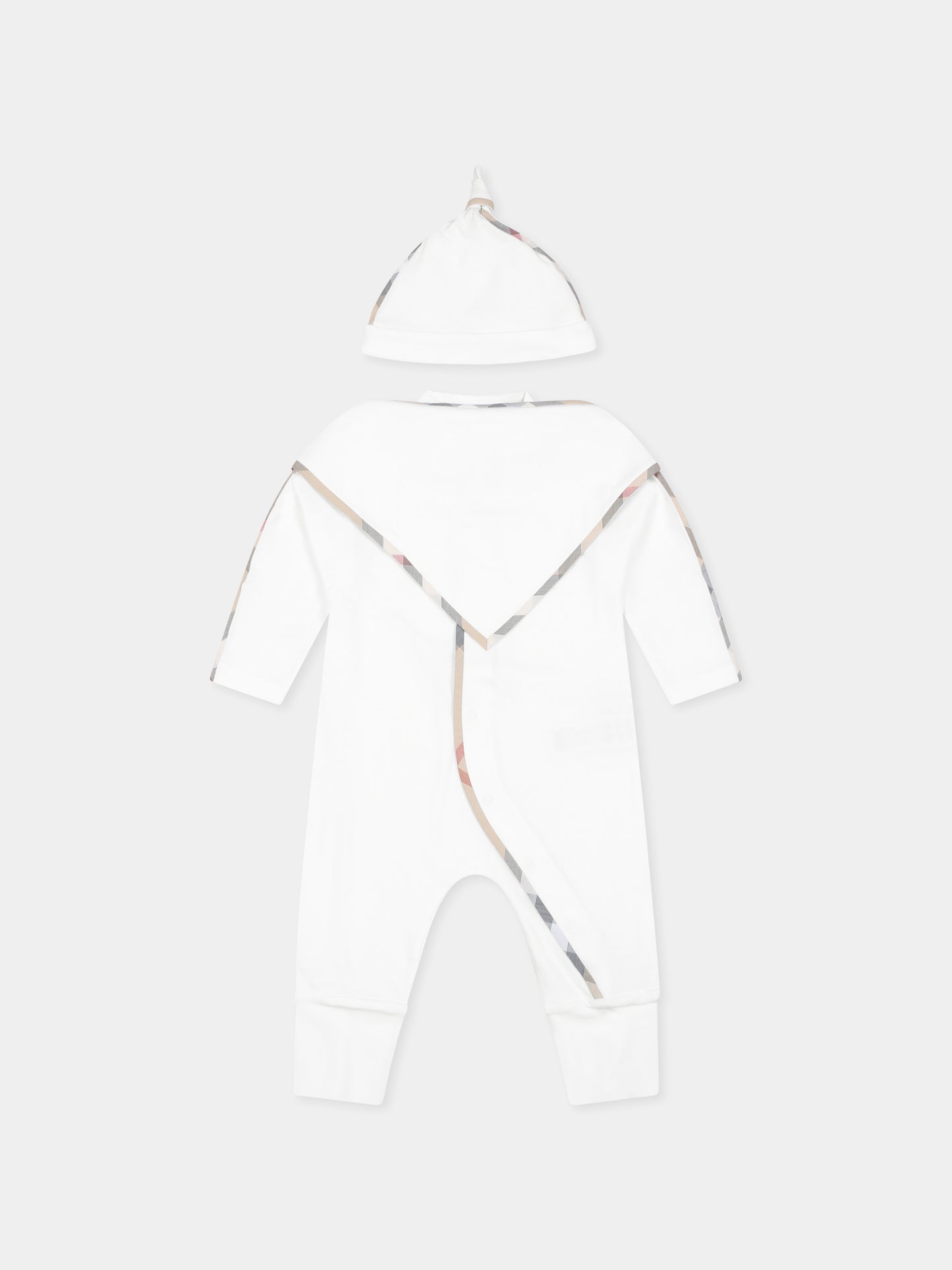 Set tutina bianca per neonati con check vintage,Burberry Kids,8100691 A1464