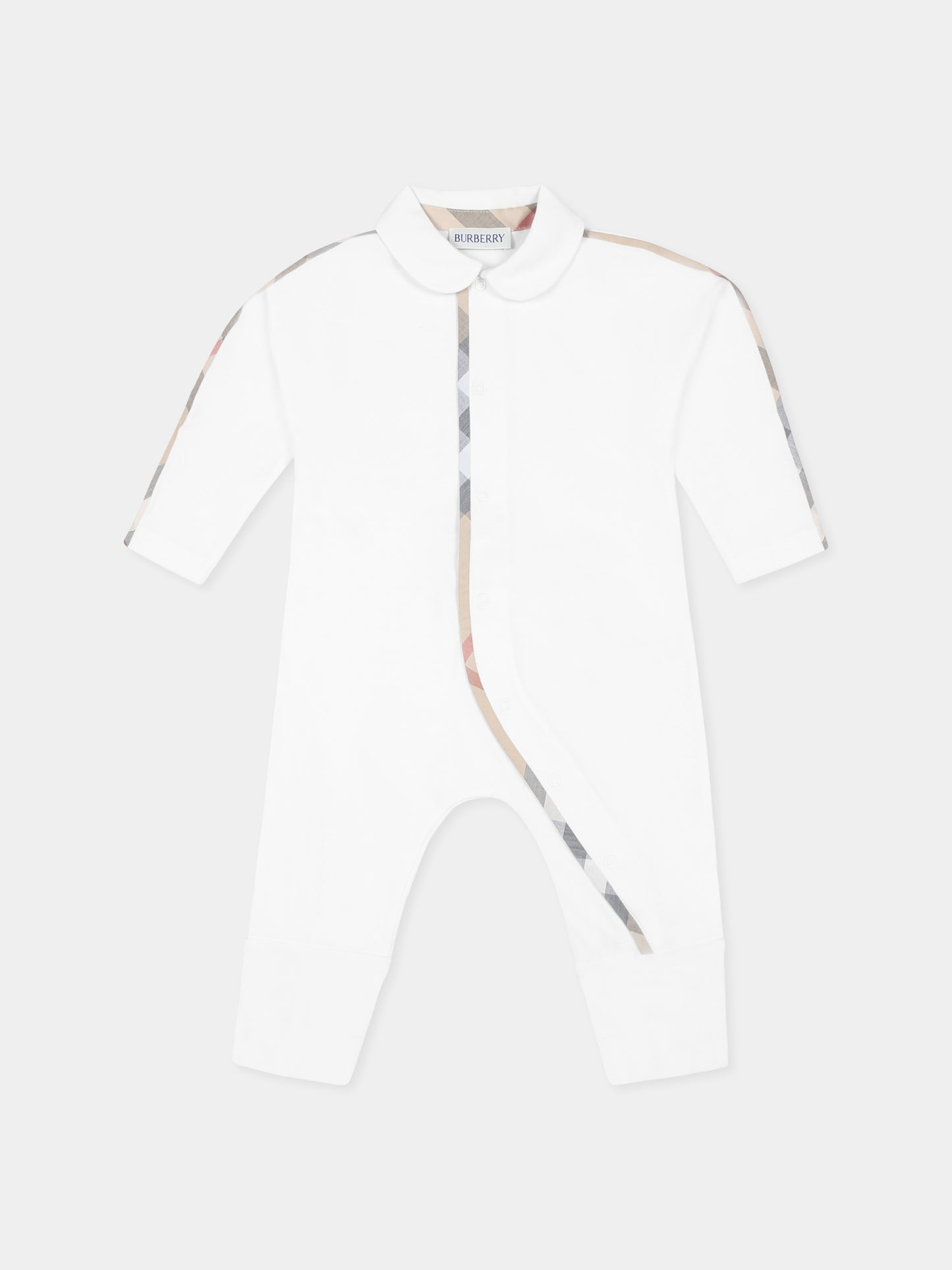 Set tutina bianca per neonati con check vintage,Burberry Kids,8100691 A1464