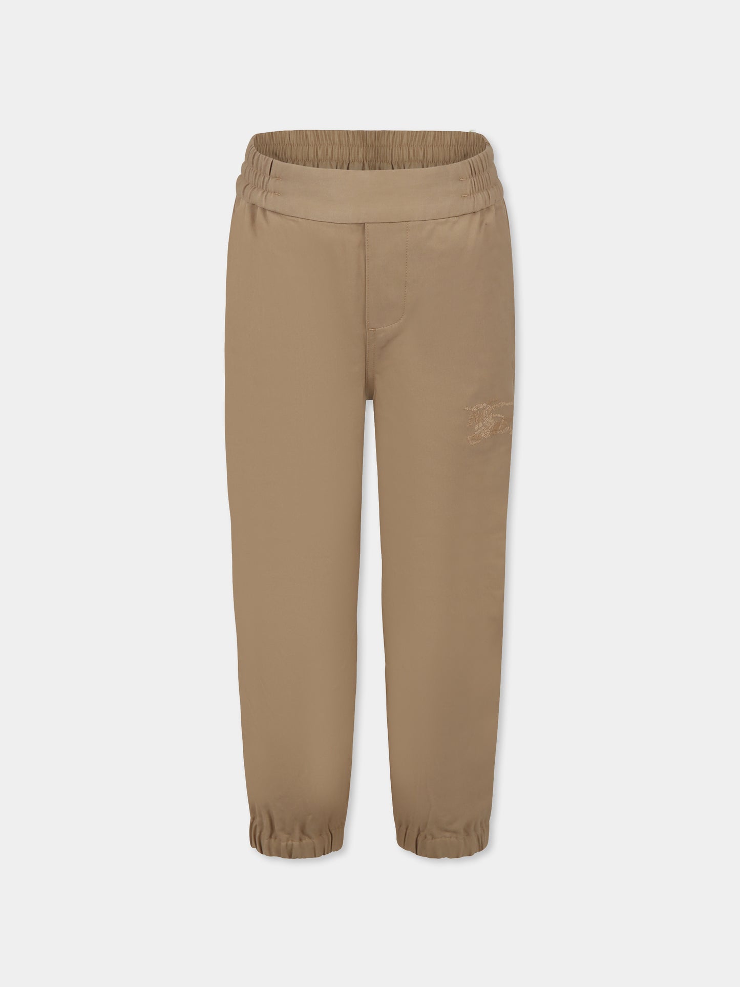 Beige trousers for boy with Equestrian knight logo