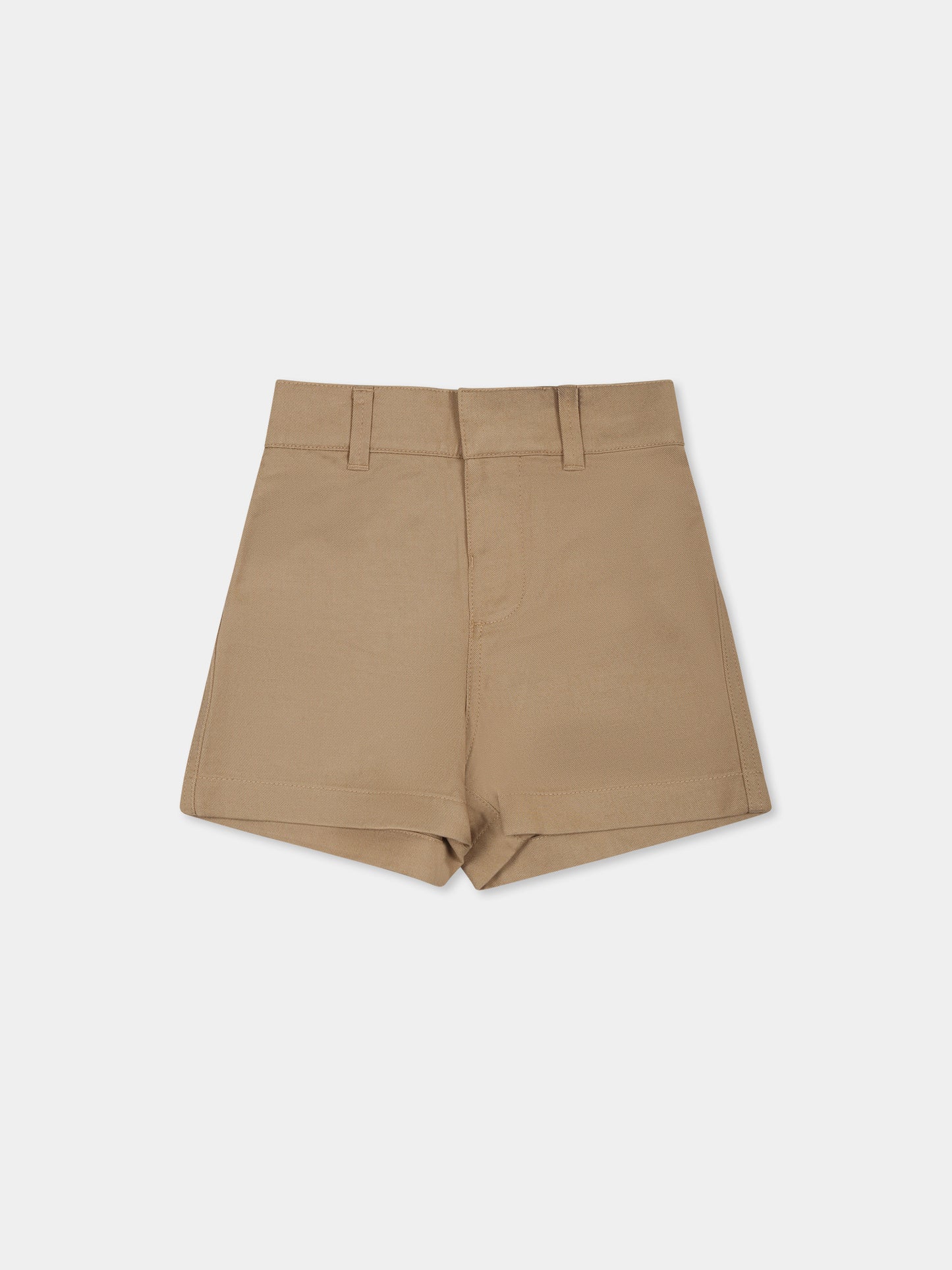 Beige shorts for baby boy with embroidered logo