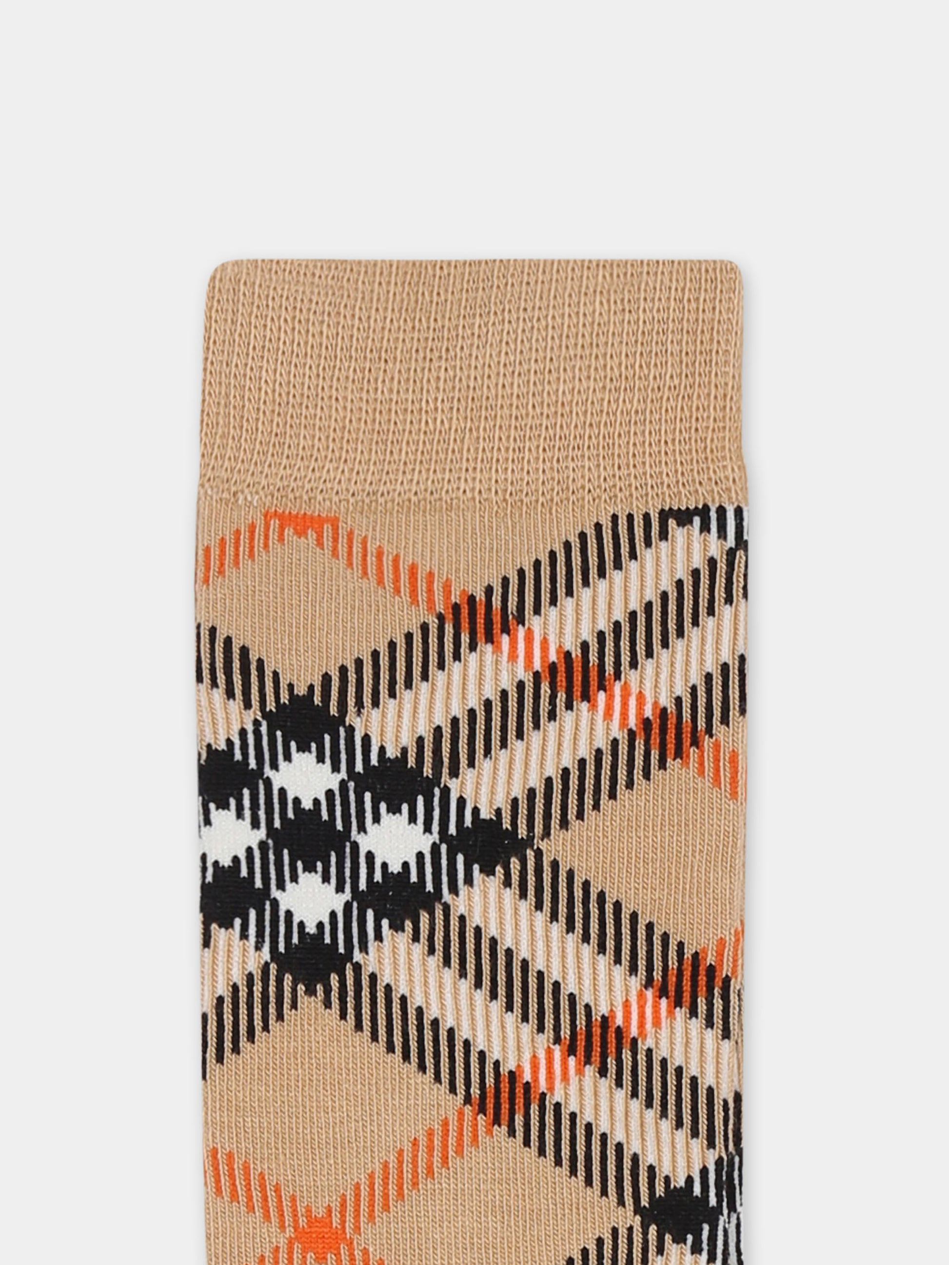 Calze beige per bambini con check vintage,Burberry Kids,8100428 B9368
