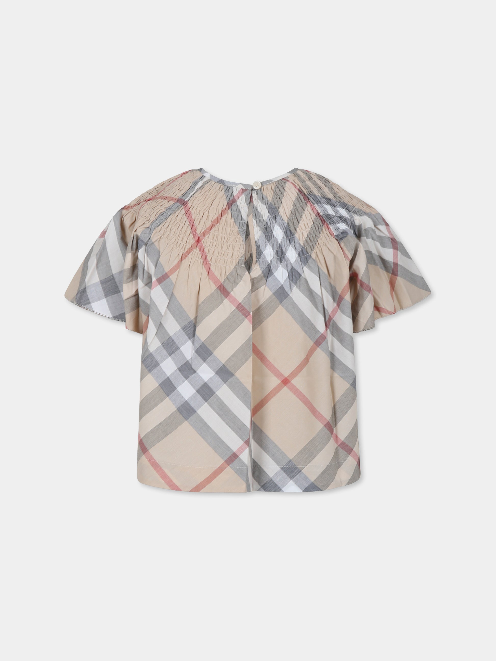 Top beige per bambina con check vintage,Burberry Kids,8100059 A2205