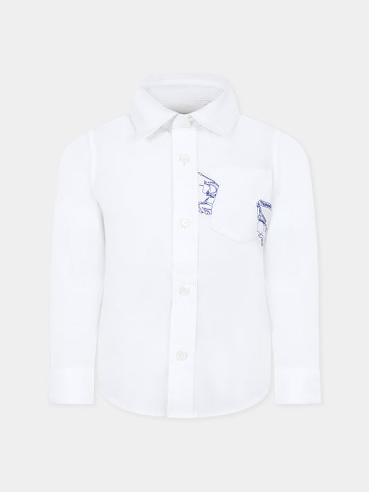 Camicia bianca per bambino con cavaliere equestre,Burberry Kids,8100040 A1464
