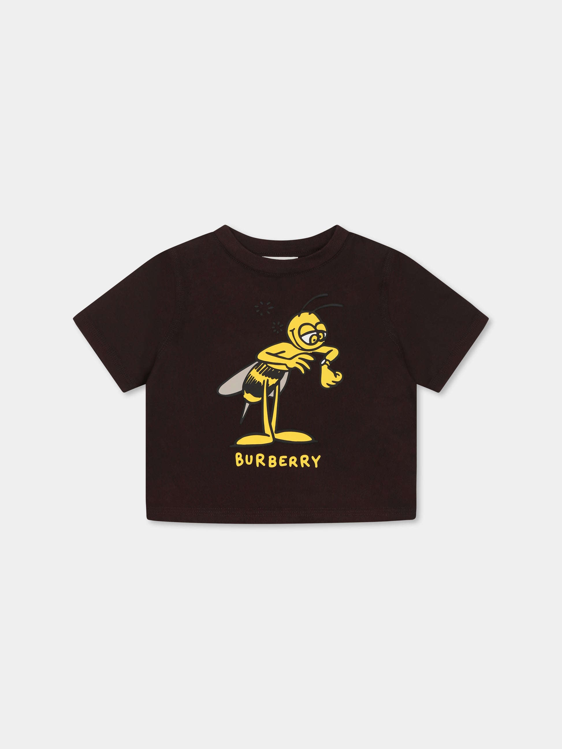 T-shirt marrone per neonati con logo e ape,Burberry Kids,8104630 A4481