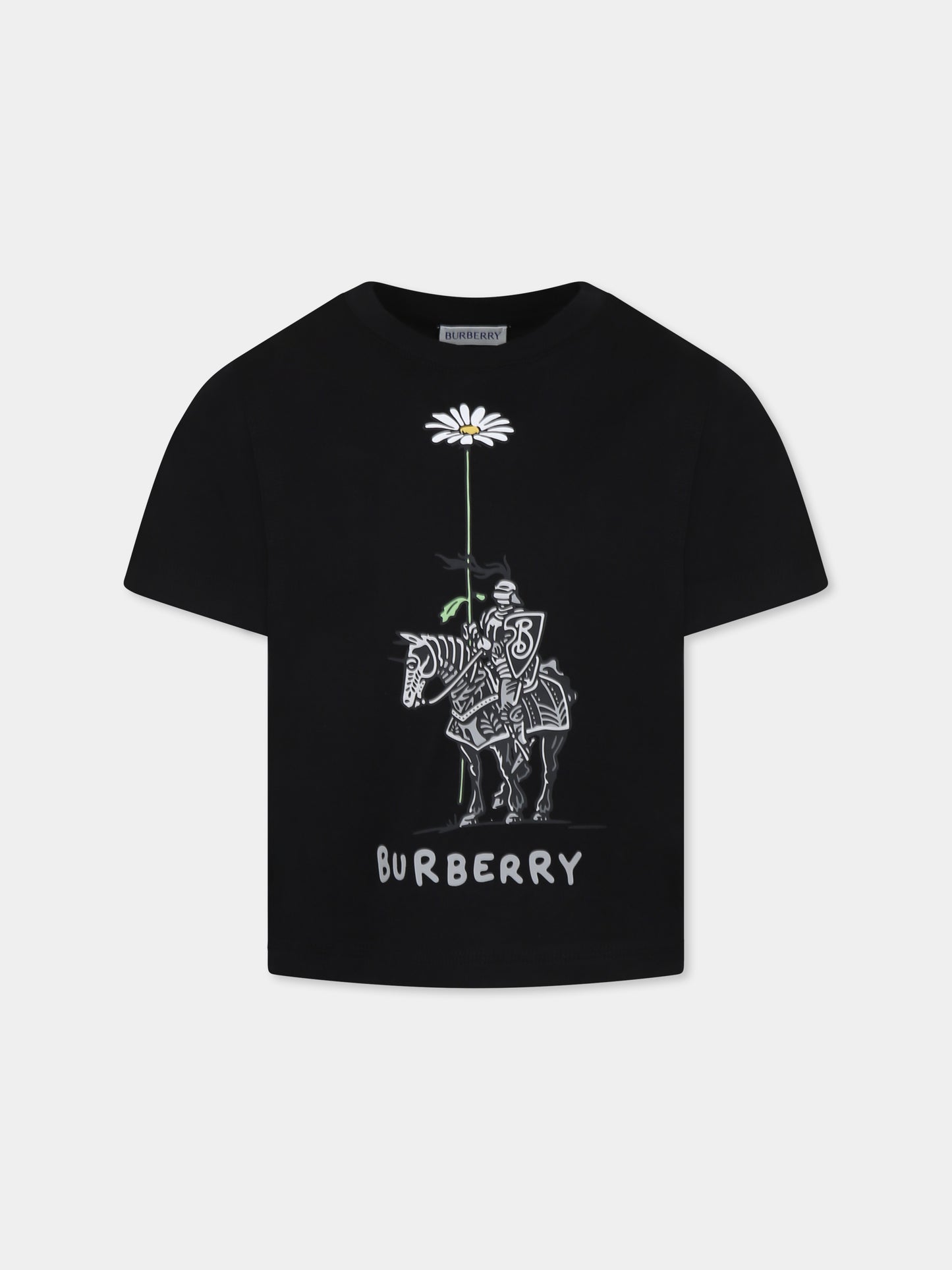 T-shirt nera per bambini con cavaliere equestre,Burberry Kids,8102869 A1189