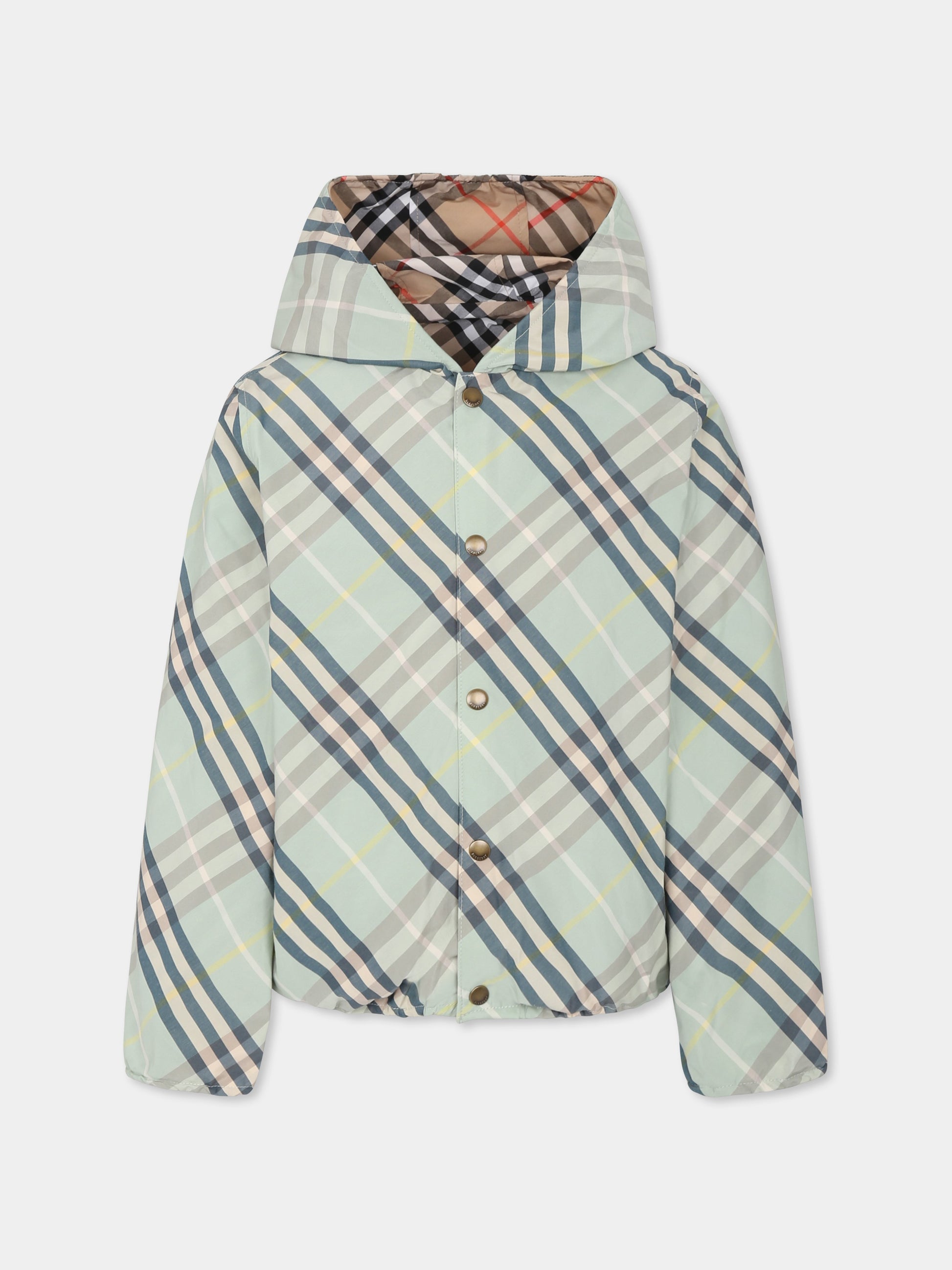 Giubbotto verde reversibile per bambini con check,Burberry Kids,8104652 C1788