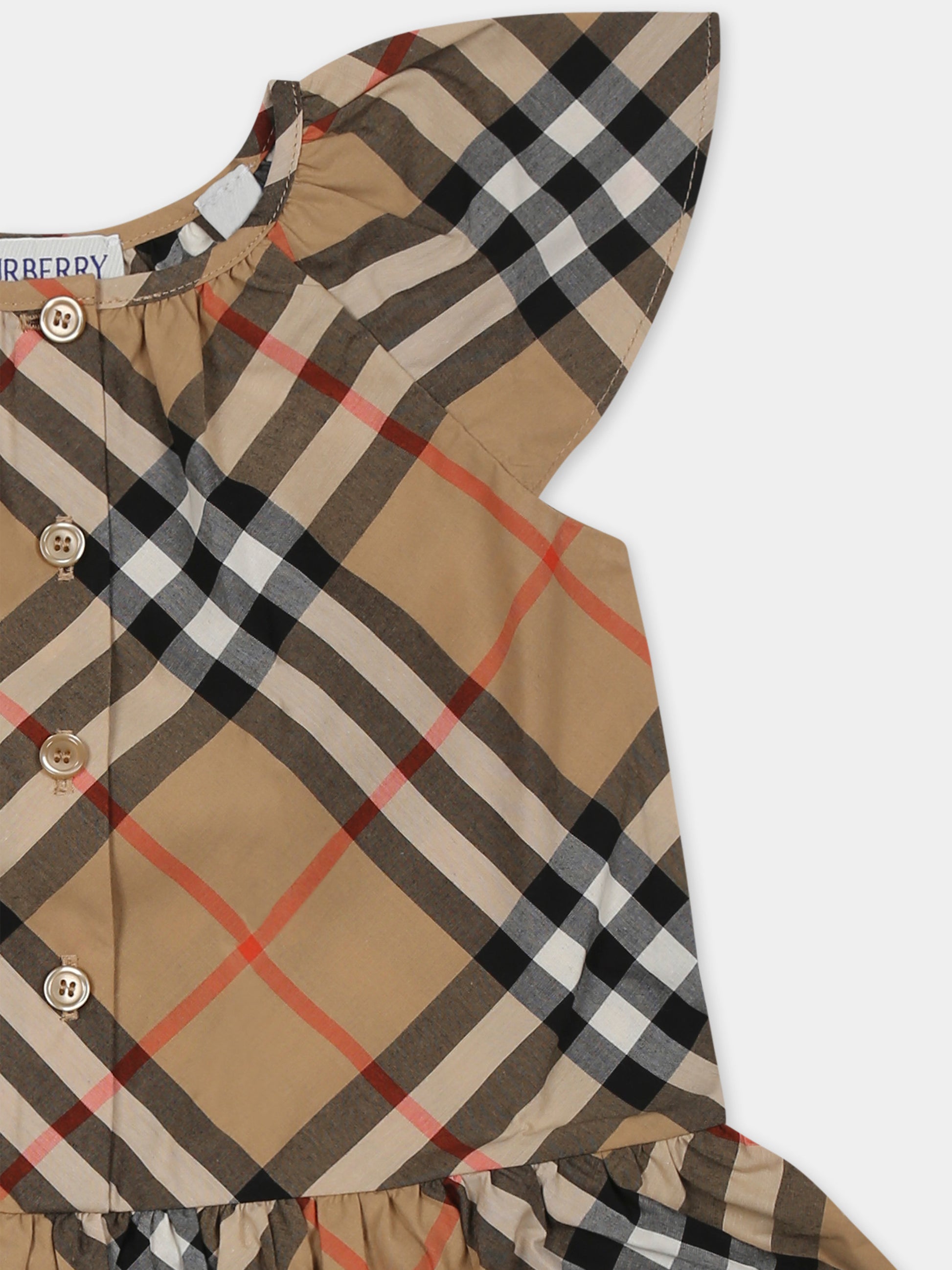 Vestito beige per neonata con check vintage,Burberry Kids,8101249 B9368