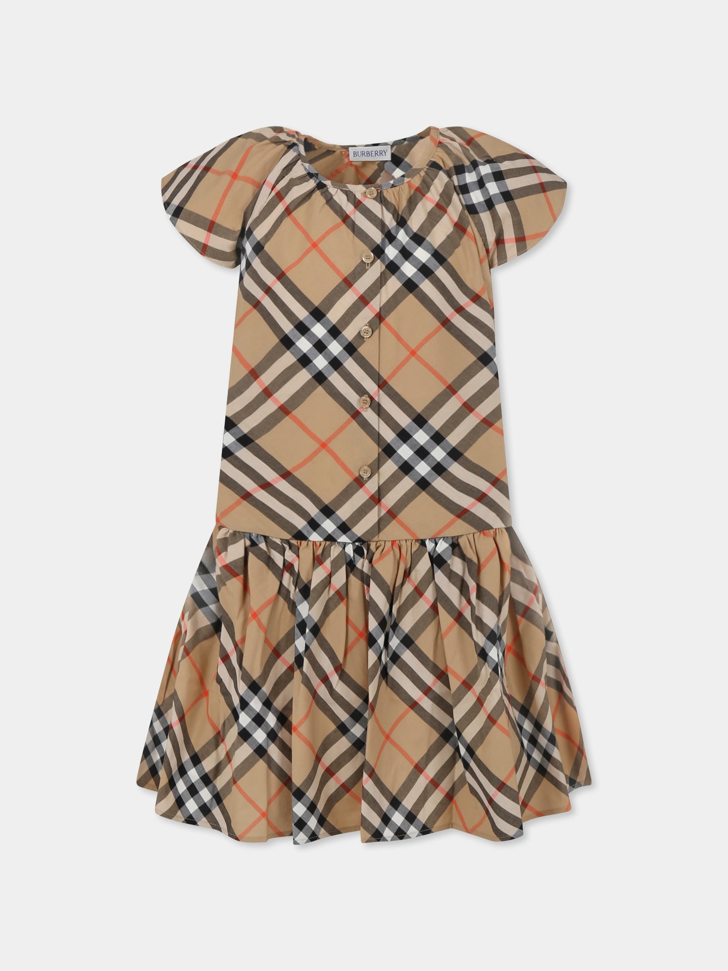 Vestito beige per bambina con check vintage,Burberry Kids,8100990 B9368