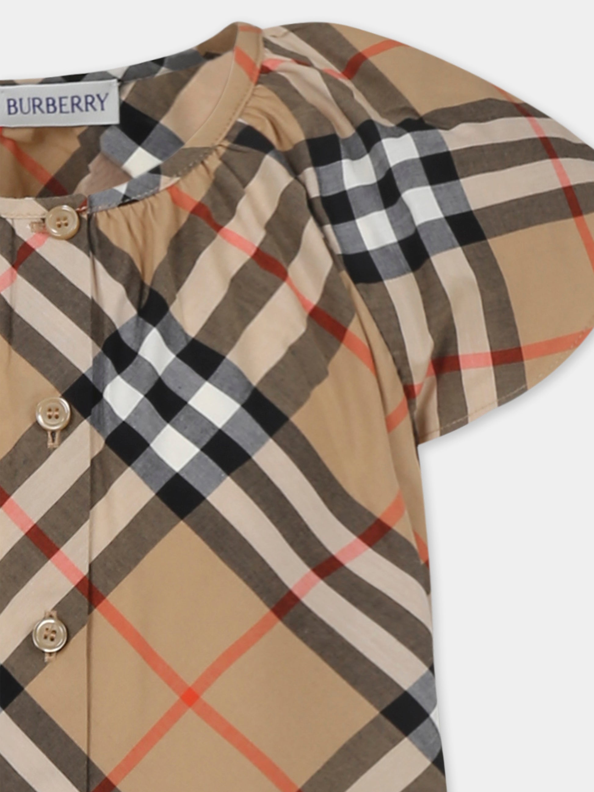 Vestito beige per bambina con check vintage,Burberry Kids,8100990 B9368