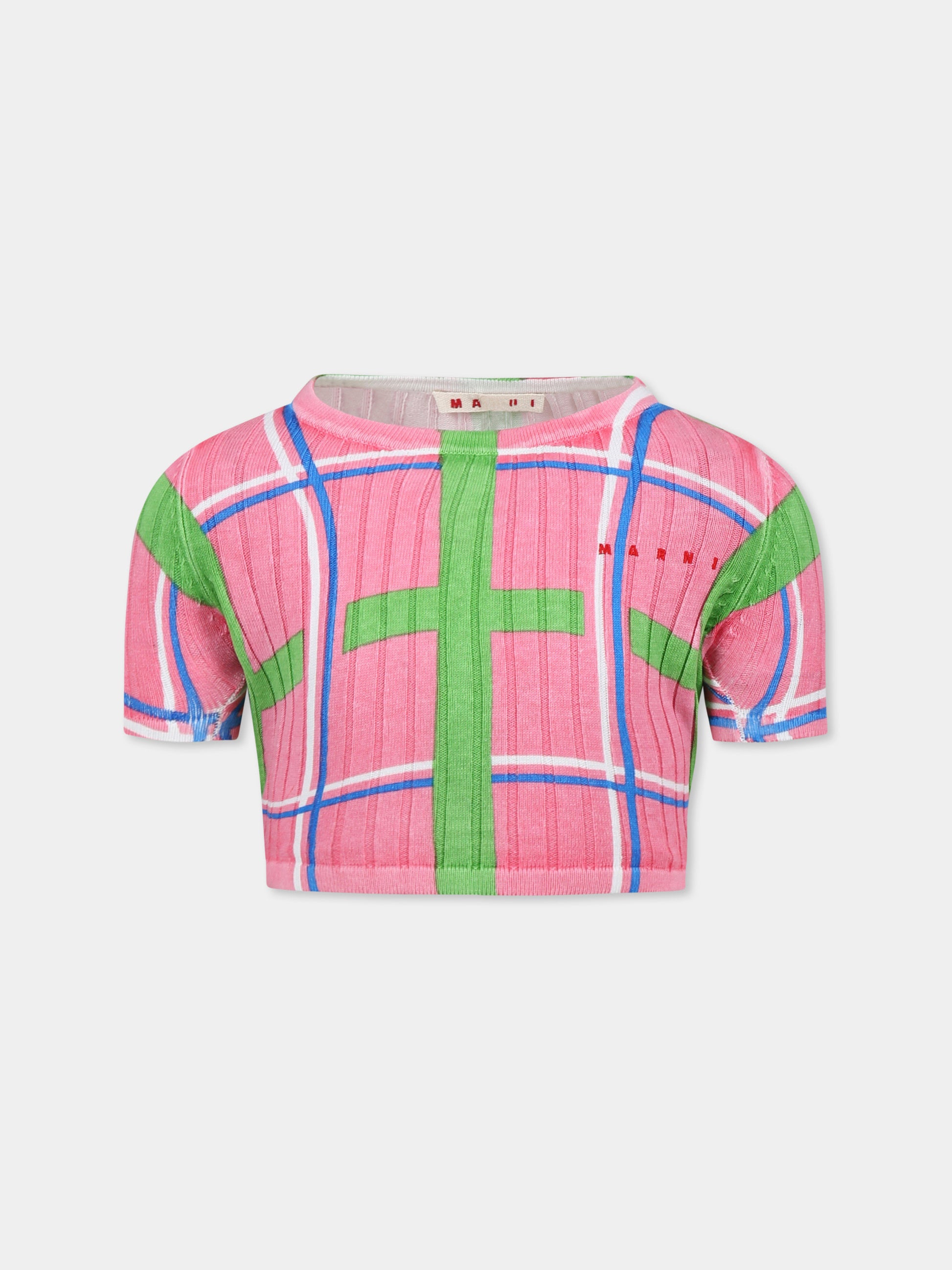 T-shirt crop rosa per bambina con logo,Marni Kids,M01455 M00U5 MK155F 0M346