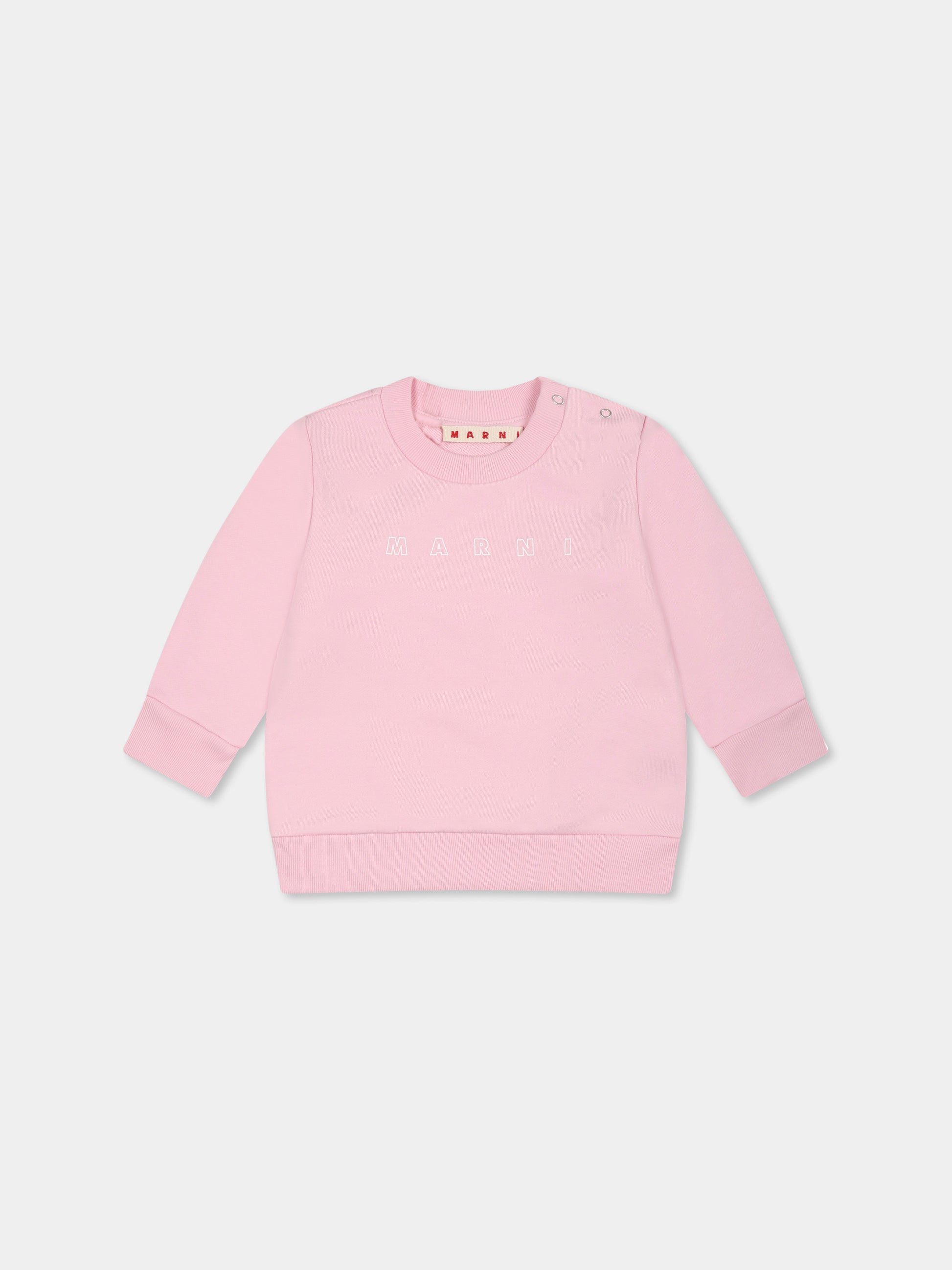 Felpa rosa per neonata con logo bianco,Marni Kids,M01437 M00V0 MS319B 0M347