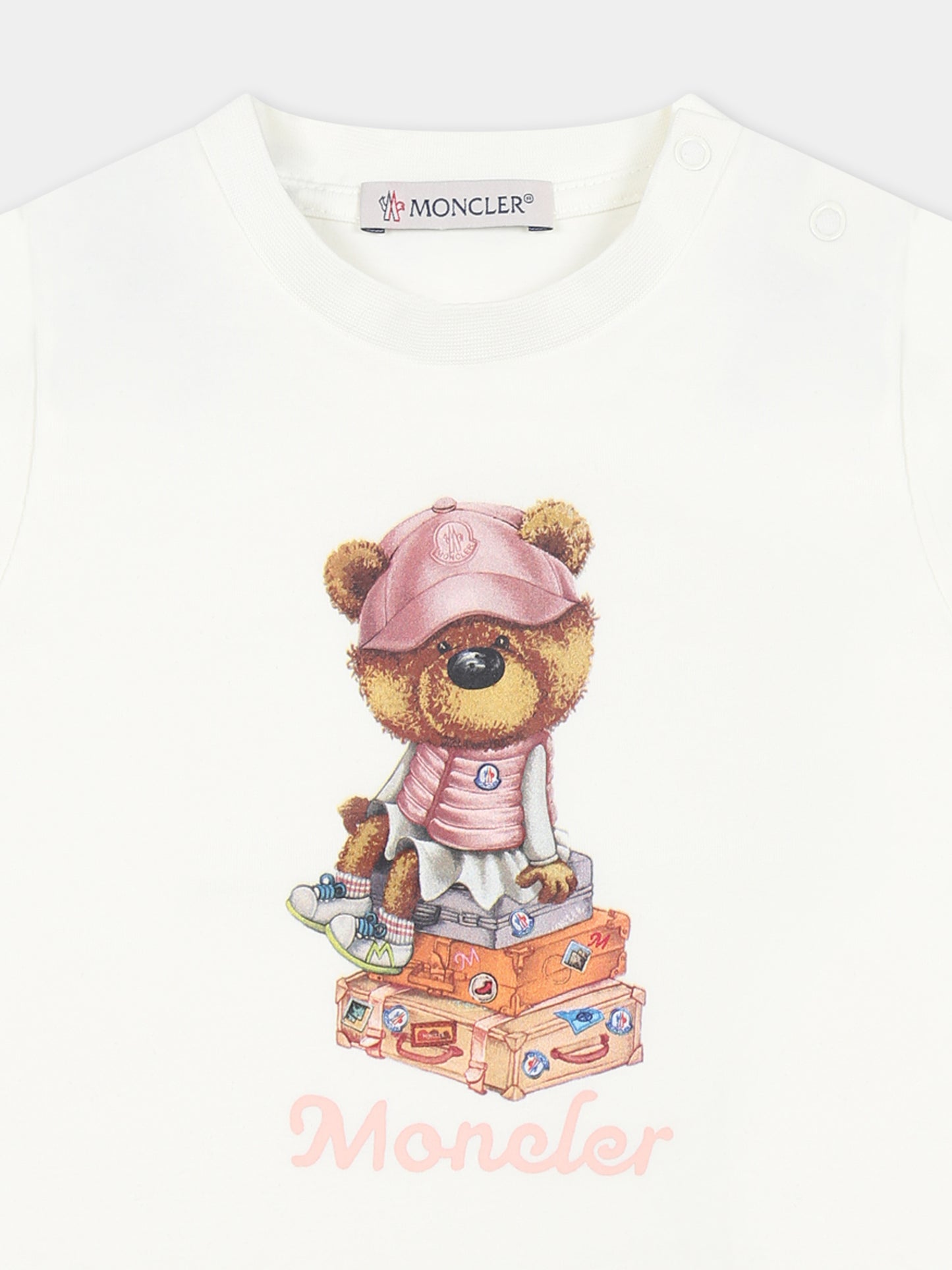 T-shirt bianca per neonata con logo e orsetto,Moncler Kids,K1951 8C00005 89AUM 034