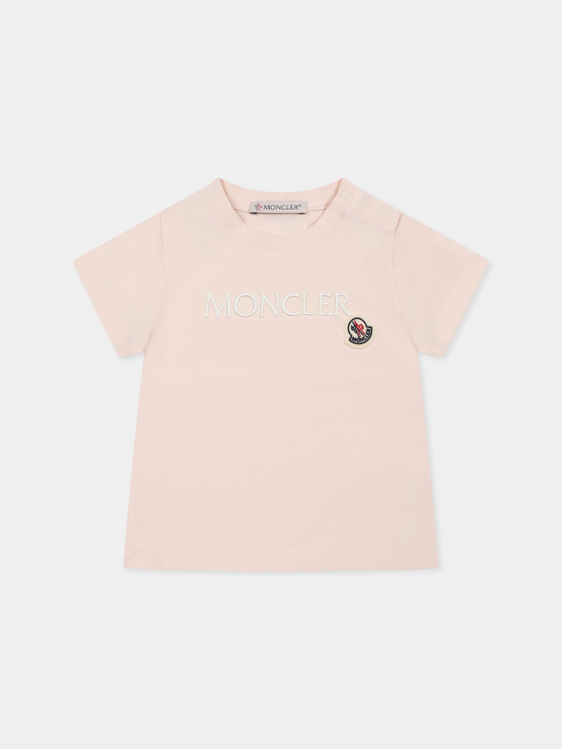 T-shirt rosa per neonata con logo,Moncler Kids,K1951 8C00006 89AUM 529