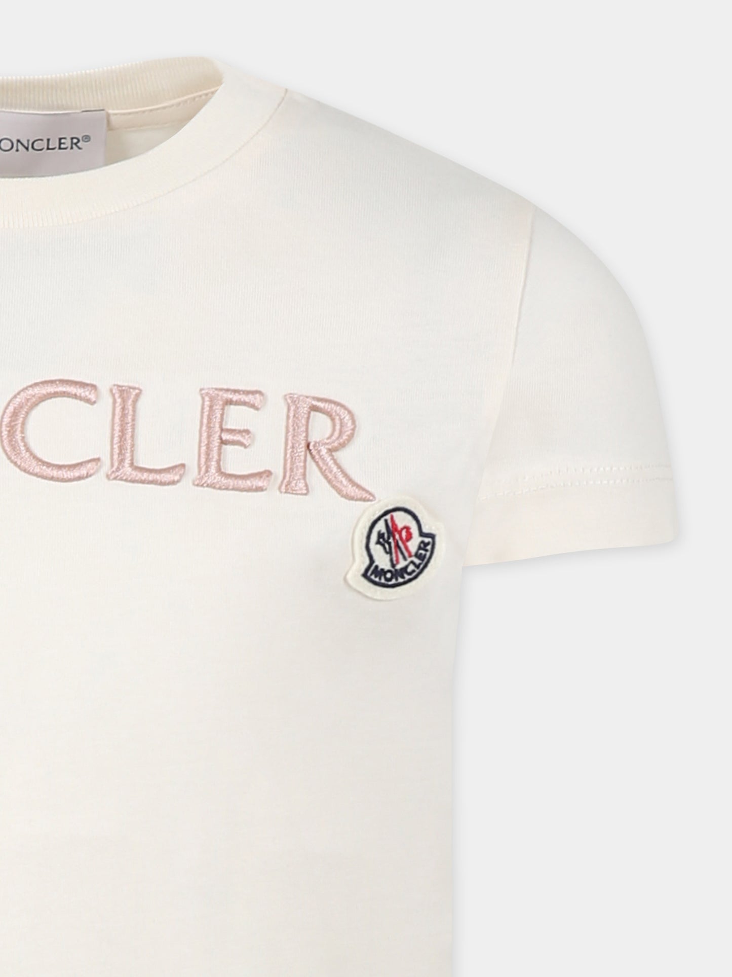 T-shirt avorio per bambina con logo,Moncler Kids,K1954 8C00013 89AT9 050