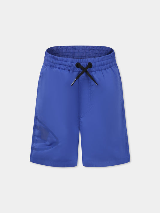 Blue swim shorts for boy with logo