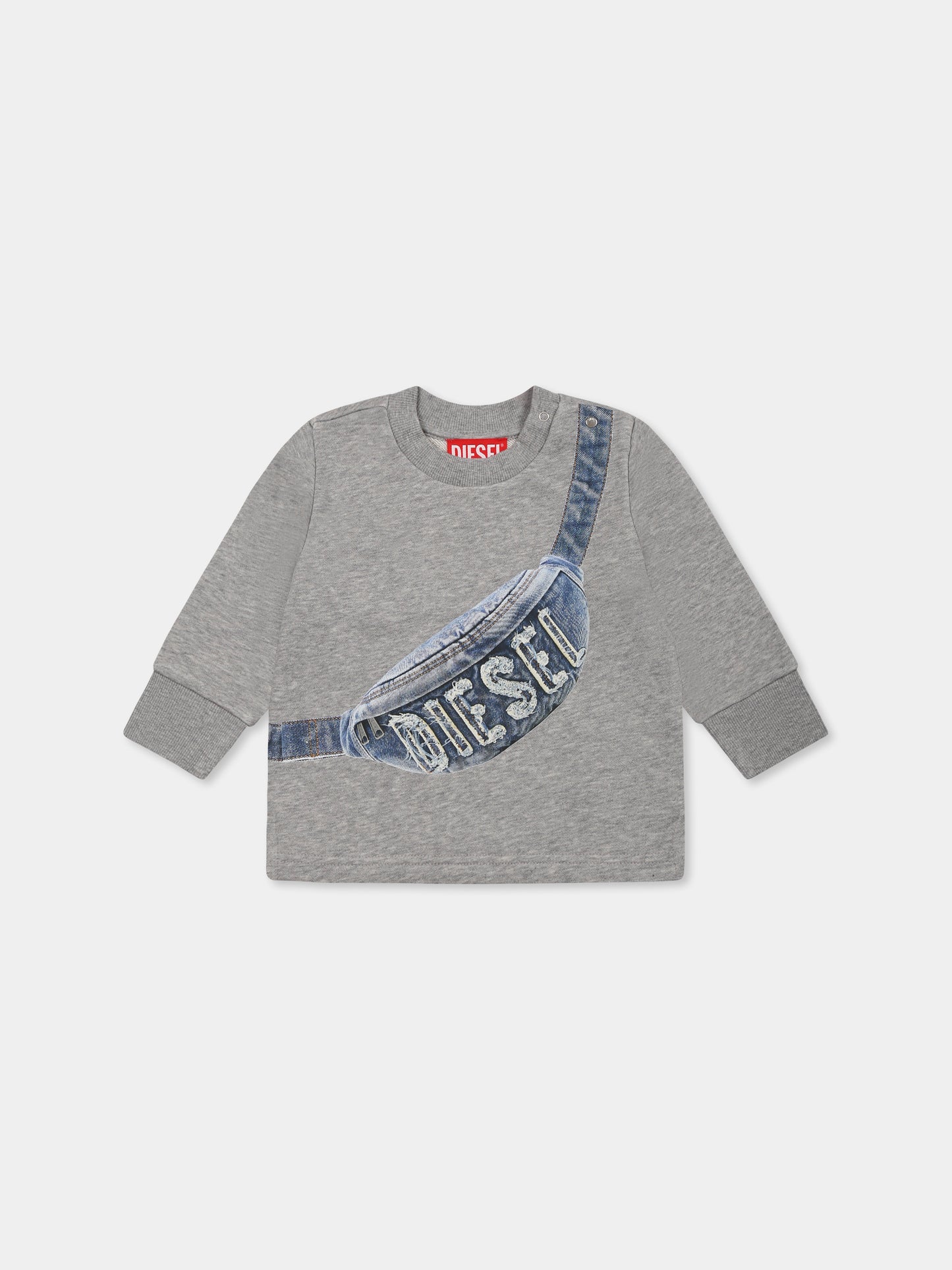 Felpa grigia per neonato con marsupio e logo,Diesel,K00609 KYAYT K963