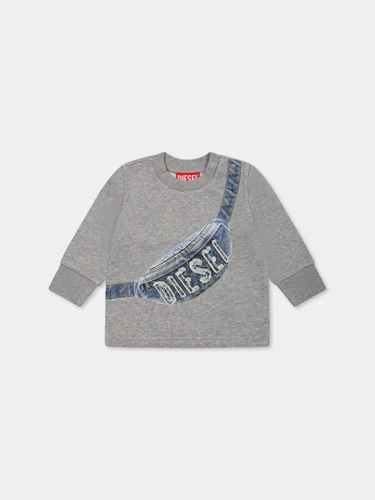Felpa grigia per neonato con marsupio e logo,Diesel,K00609 KYAYT K963