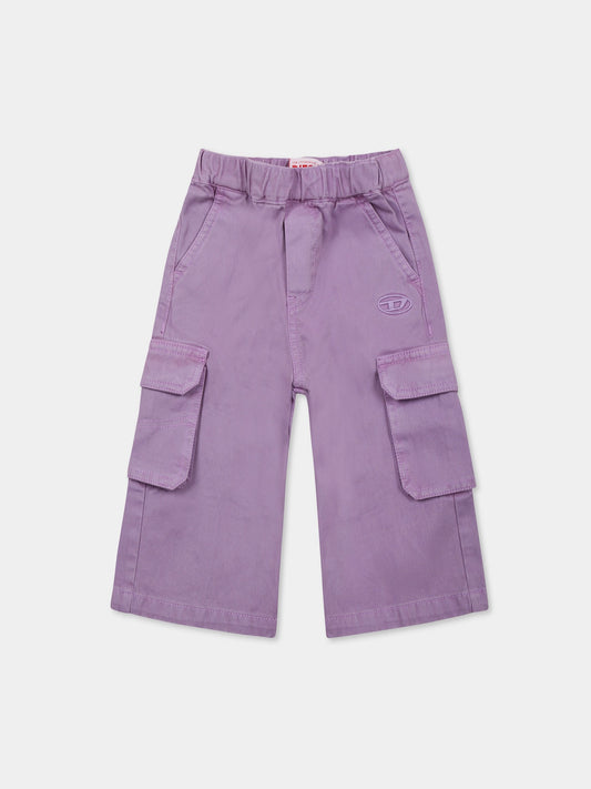 Purple trousers for baby girl with logo