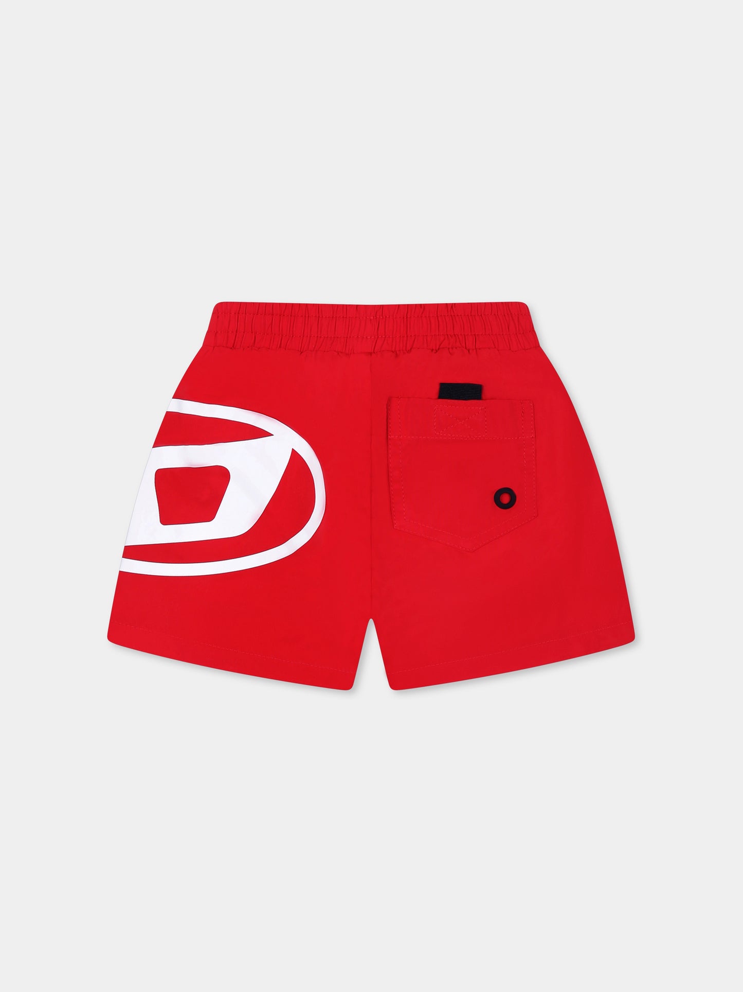 Red swim short for baby boy with logo