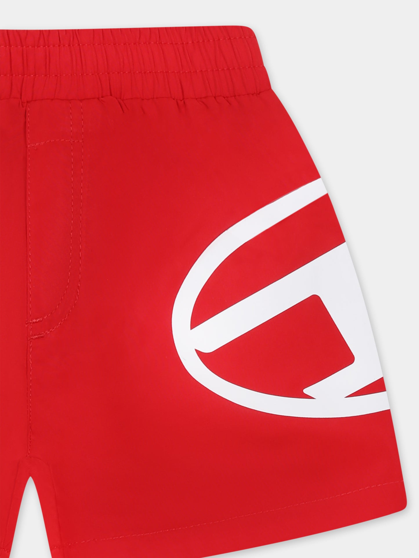 Red swim short for baby boy with logo