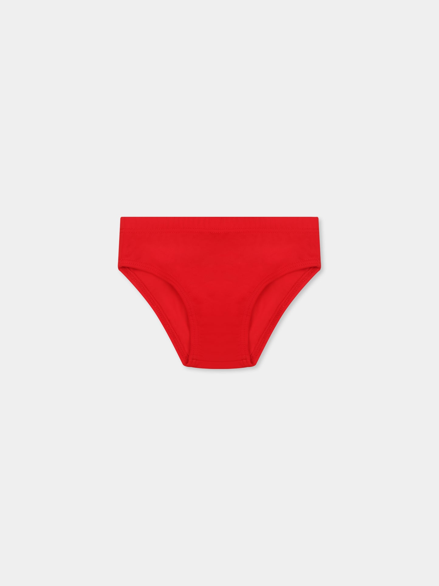 Red swim briefs for baby boy with logo