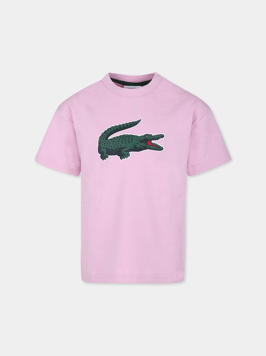 T-shirt rosa per bambino con coccodrillo,Lacoste,TJ1207 IXV