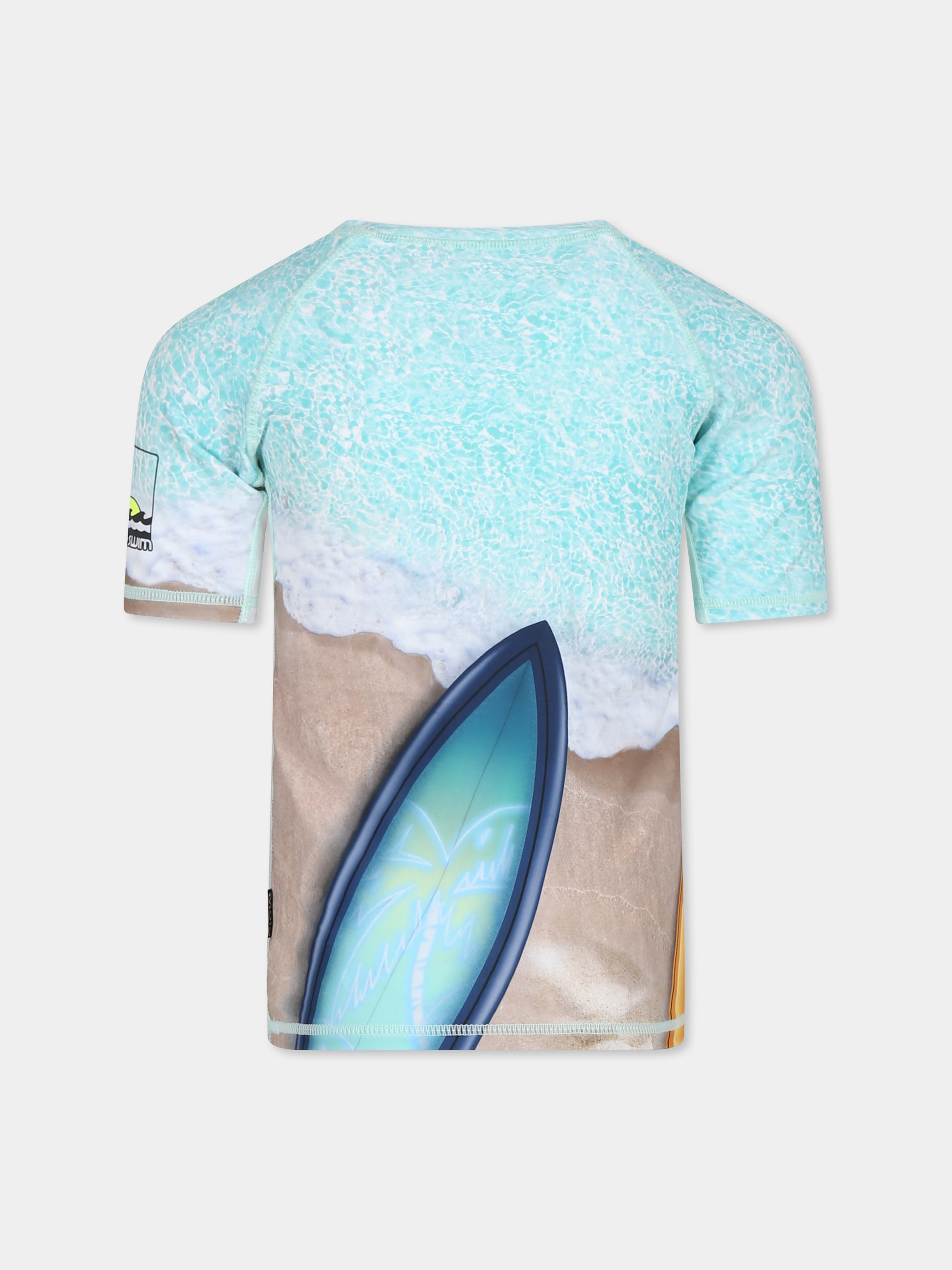 T-shirt celeste ANTI UV Neptune per bambino con stampa surf,Molo,8S25P203 3801