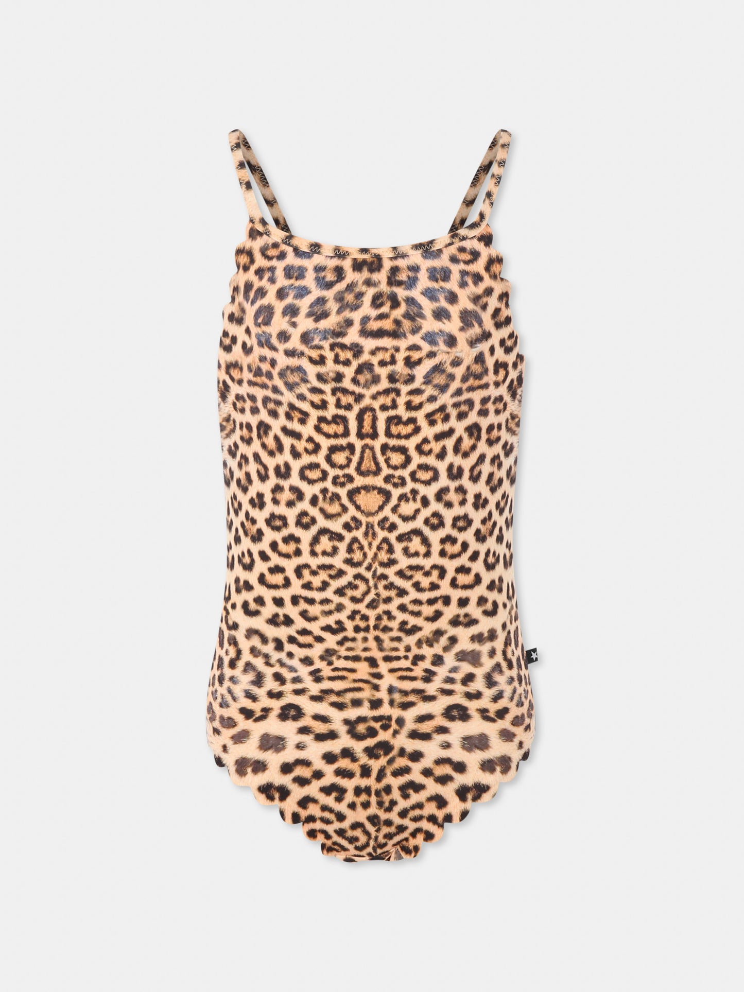 Brown swimsuit for girl with spotted print