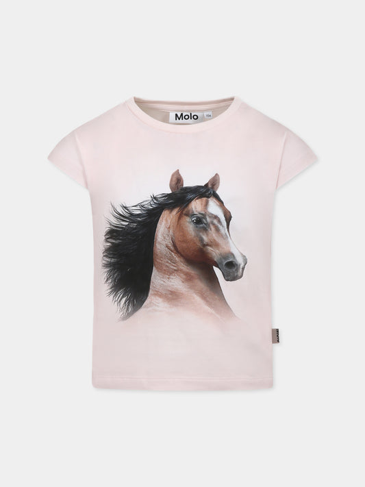 T-shirt rosa Ragnhilde per bambina con cavallo,Molo,2S25A214 3895