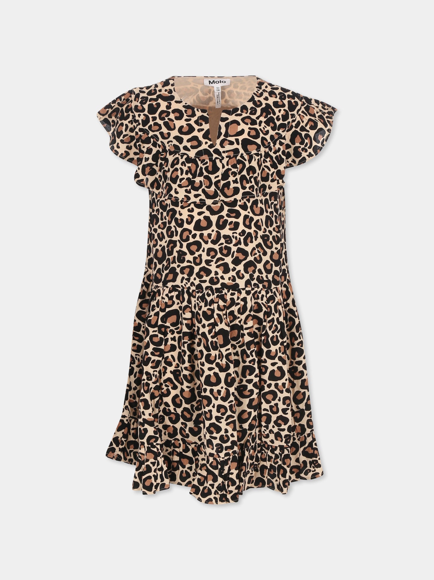 Vestito Cho marrone per bambina con stampa maculata,Molo,2S25E133 9271