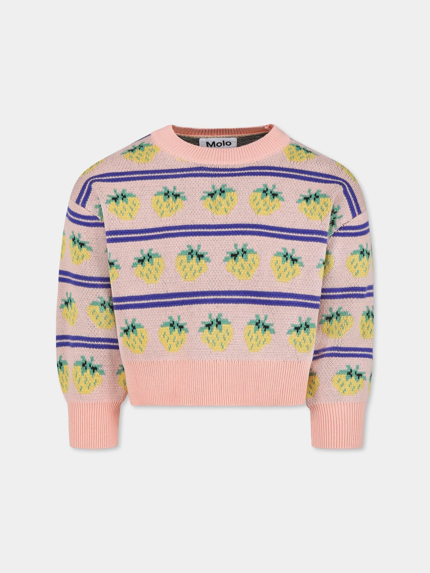 Pink crop sweater for girl with strawberries