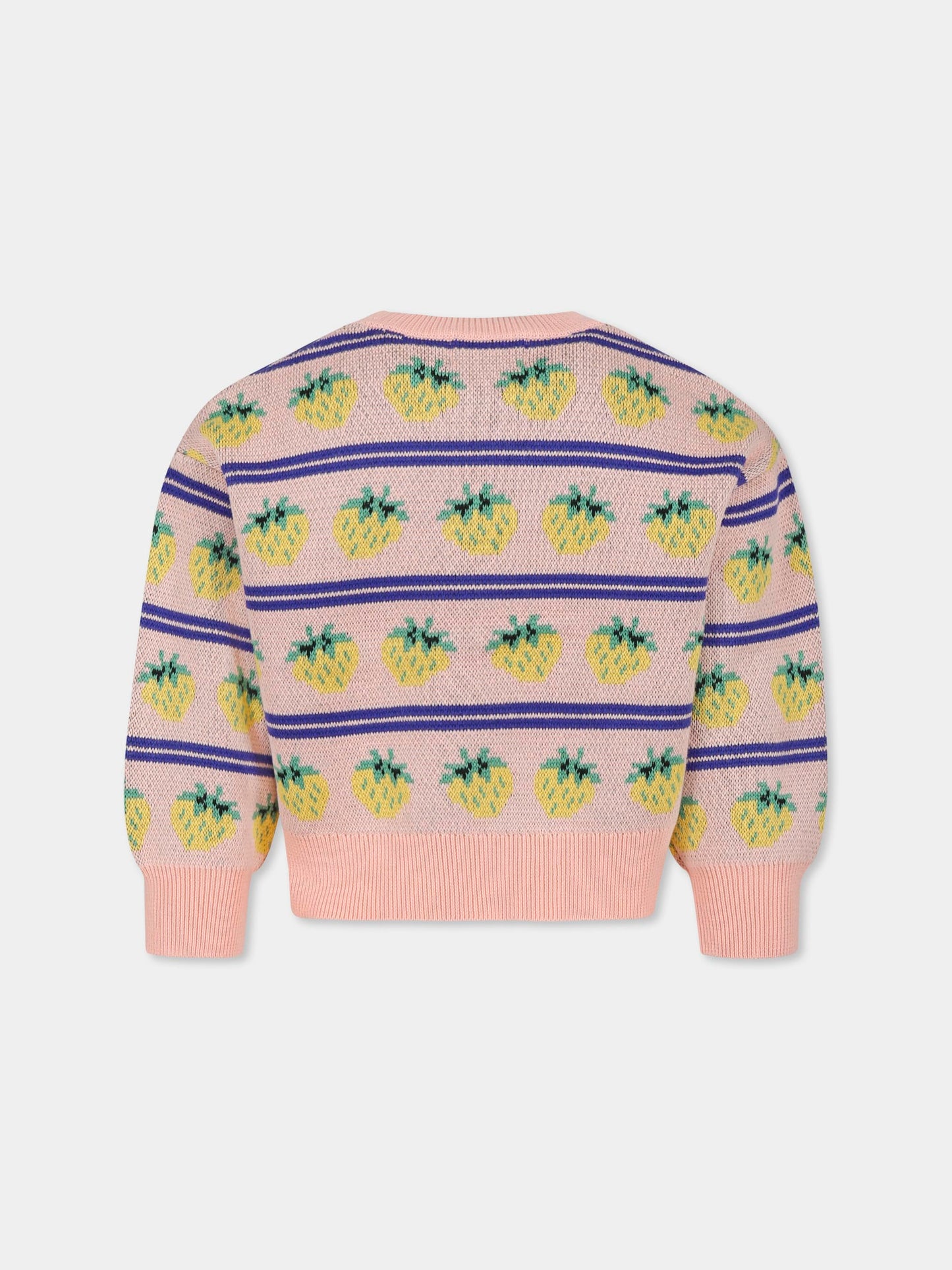Pink crop sweater for girl with strawberries
