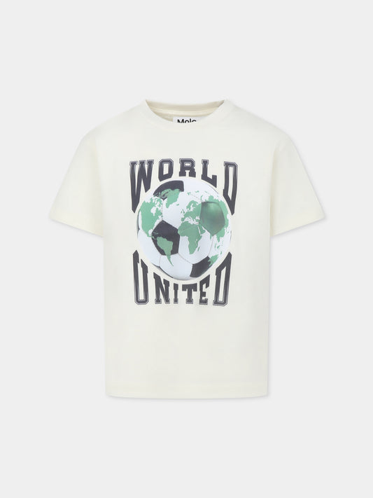 Ivory t-shirt for boy with football print
