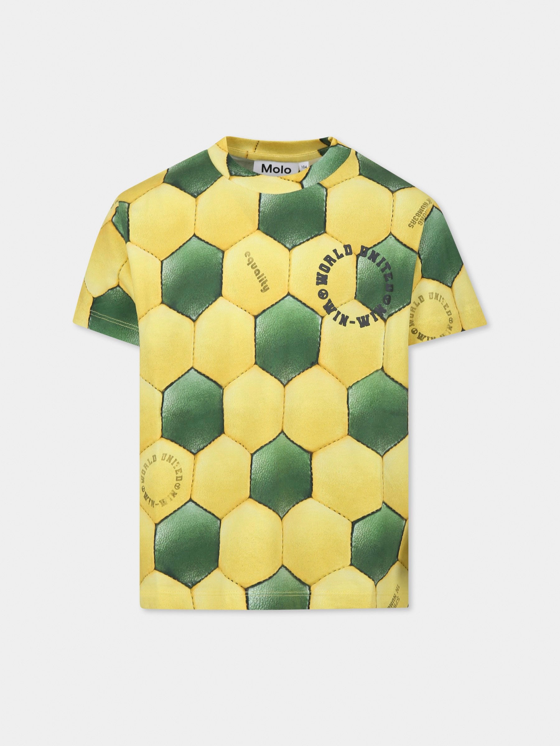 T-shirt Riley gialla per bambino con pallone all over,Molo,1S25A215 9286