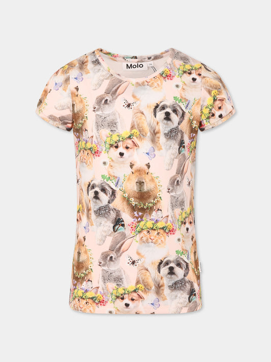 T-shirt Rimona rosa per bambina con animali all over,Molo,2S25A219 9273
