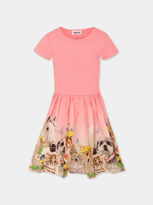 Vestito Cissa rosa per bambina con animali,Molo,2S25E114 3983