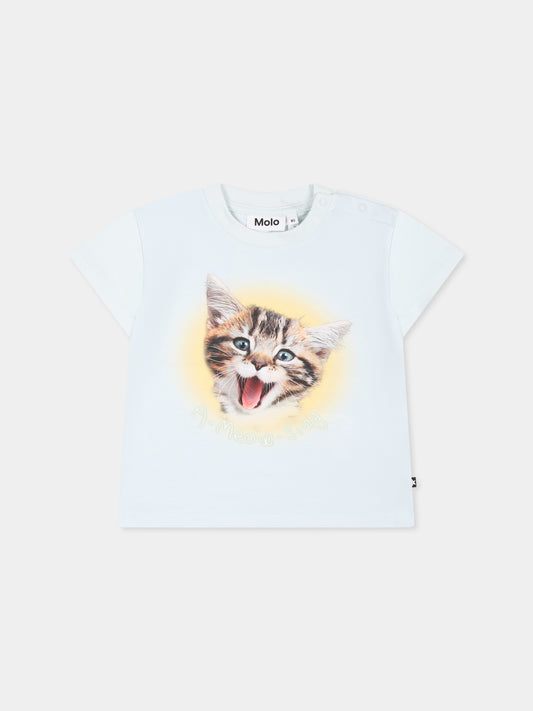T-shirt Enzo celeste per neonati con gatto,Molo,6S25A204 3914